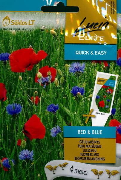 A mixture of unpretentious fast-flowering flowers "Red & Blue" (on a tape)